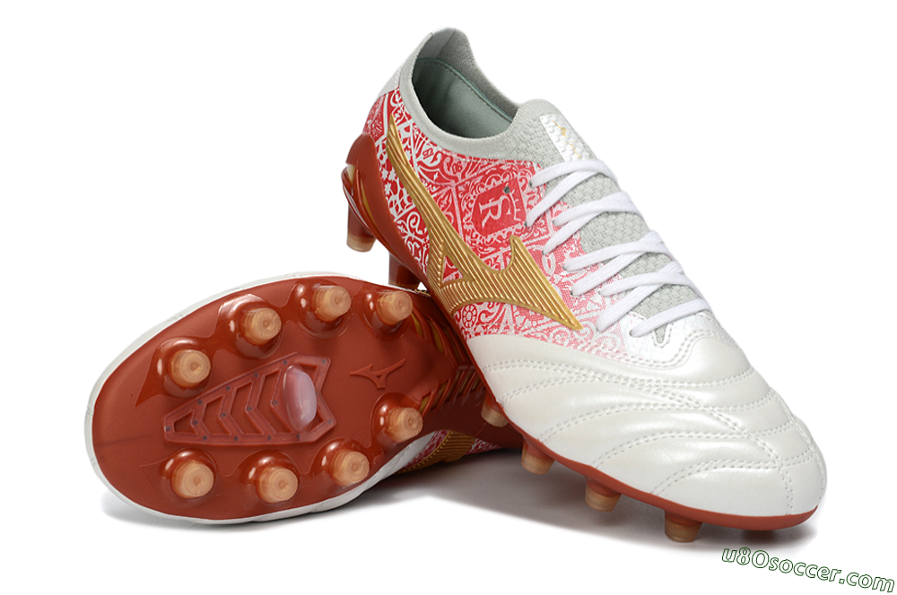 Mizuno Morelia Neo 4 FG Firm Ground Soccer Cleats - White/Scarlet Red/Copper Brown 3