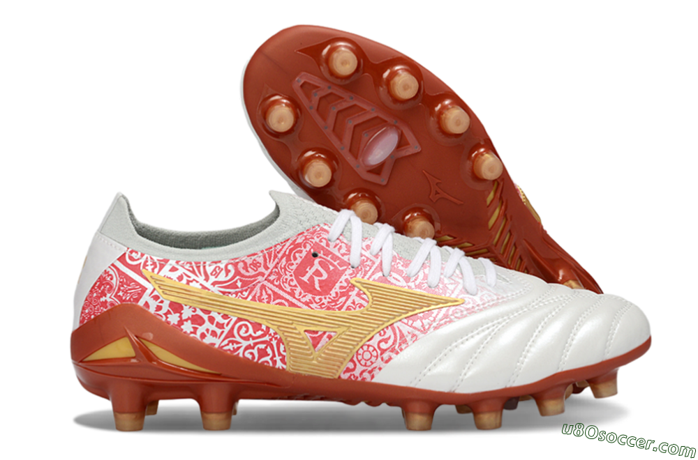 Mizuno Morelia Neo 4 FG Firm Ground Soccer Cleats - White/Scarlet Red/Copper Brown 1