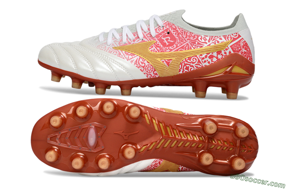 Mizuno Morelia Neo 4 FG Firm Ground Soccer Cleats - White/Scarlet Red/Copper Brown 0
