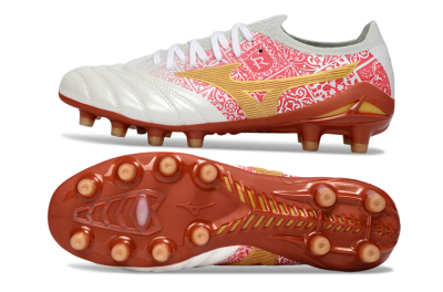 Mizuno Morelia Neo 4 FG Firm Ground Soccer Cleats - White/Scarlet Red/Copper Brown