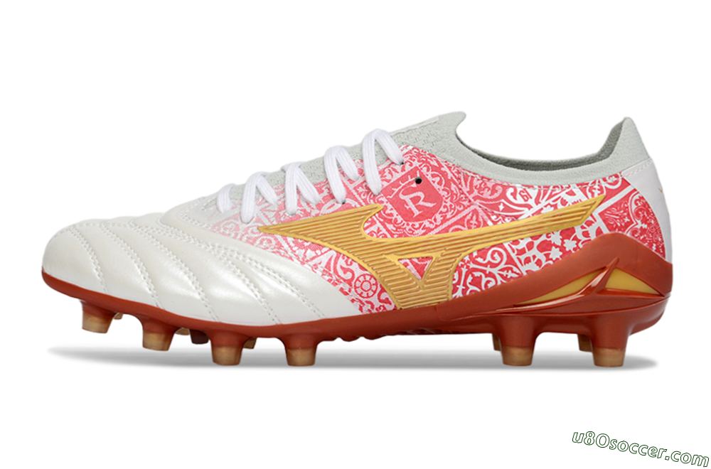 Mizuno Morelia Neo 4 FG Firm Ground Soccer Cleats - White/Scarlet Red/Copper Brown 2