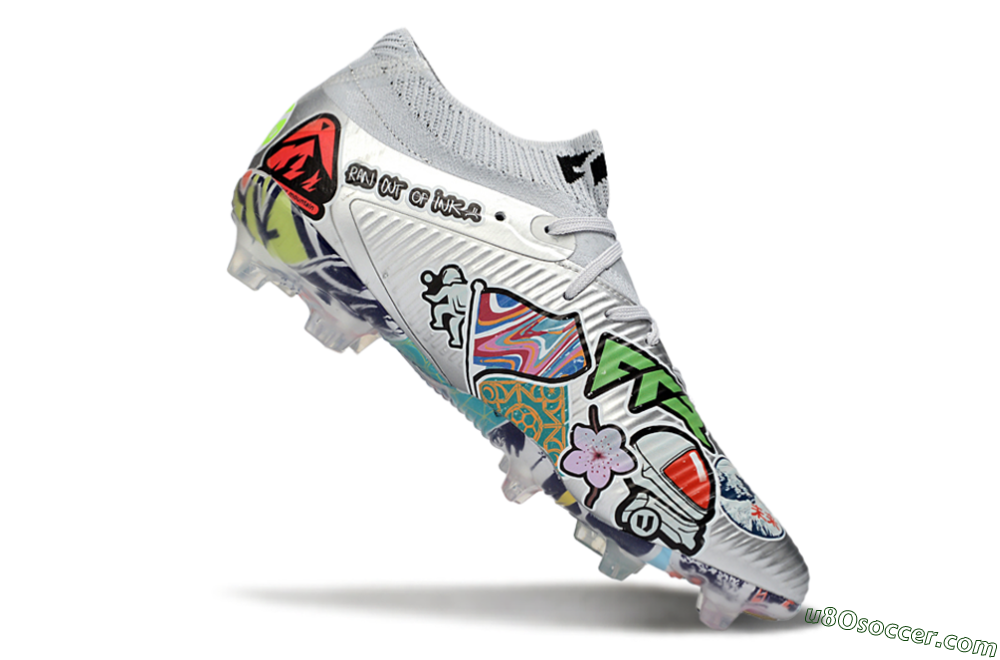 Puma Future 8 Ultimate FG Firm Ground Soccer Cleats - Silver/Vibrant Graffiti/Multi-Color Design 4