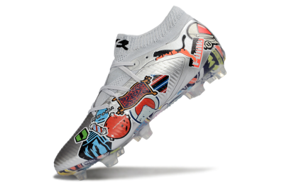 Puma Future 8 Ultimate FG Firm Ground Soccer Cleats - Silver/Vibrant Graffiti/Multi-Color Design