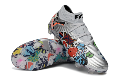 Puma Future 8 Ultimate FG Firm Ground Soccer Cleats - Silver/Vibrant Graffiti/Multi-Color Design