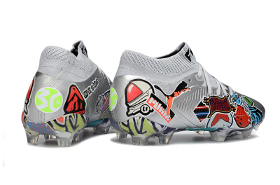 Puma Future 8 Ultimate FG Firm Ground Soccer Cleats - Silver/Vibrant Graffiti/Multi-Color Design