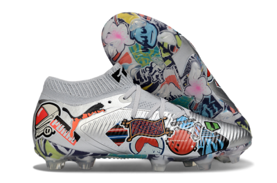 Puma Future 8 Ultimate FG Firm Ground Soccer Cleats - Silver/Vibrant Graffiti/Multi-Color Design