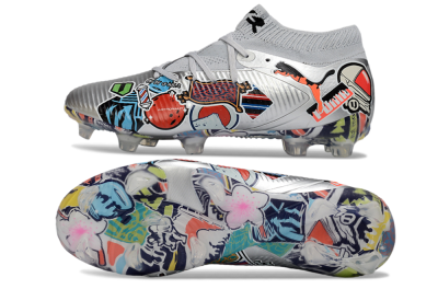 Puma Future 8 Ultimate FG Firm Ground Soccer Cleats - Silver/Vibrant Graffiti/Multi-Color Design