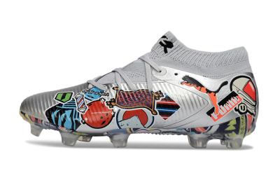 Puma Future 8 Ultimate FG Firm Ground Soccer Cleats - Silver/Vibrant Graffiti/Multi-Color Design