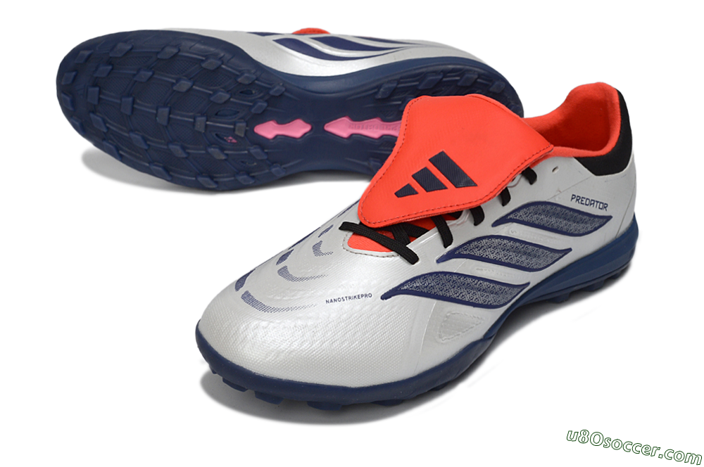 Adidas Predator Elite Fold-Over Tongue TF Artificial Turf Soccer Shoes - White/Navy Blue/Neon Orange 3