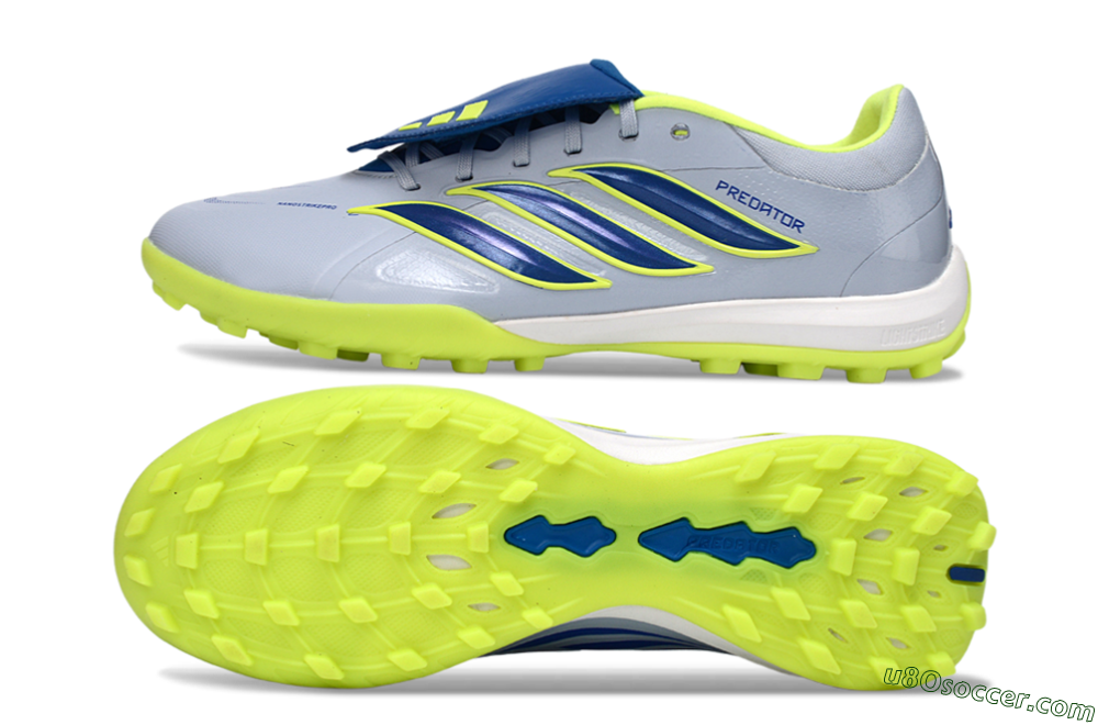 Adidas Predator Elite Fold-Over Tongue TF Artificial Turf Soccer Shoes - Gray/Lime Green/Navy Blue 0