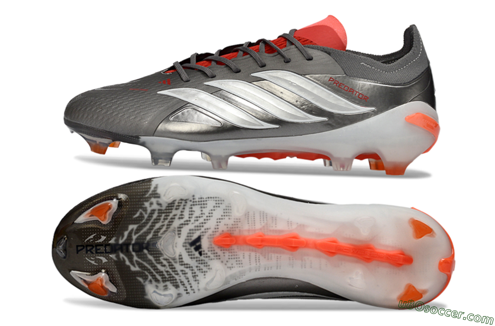Adidas Predator 26 Elite FG Firm Ground Soccer Cleats - Gray/Vibrant Red/Metallic Silver 0