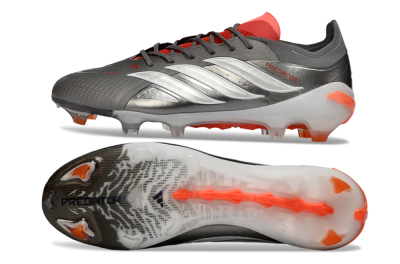 Adidas Predator 26 Elite FG Firm Ground Soccer Cleats - Gray/Vibrant Red/Metallic Silver