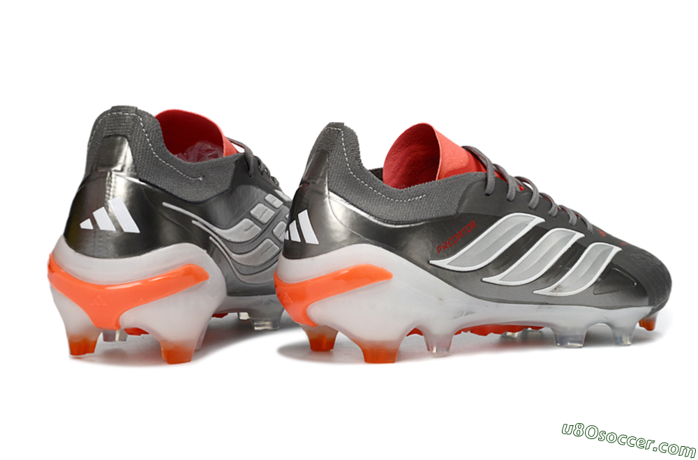 Adidas Predator 26 Elite FG Firm Ground Soccer Cleats - Gray/Vibrant Red/Metallic Silver 6