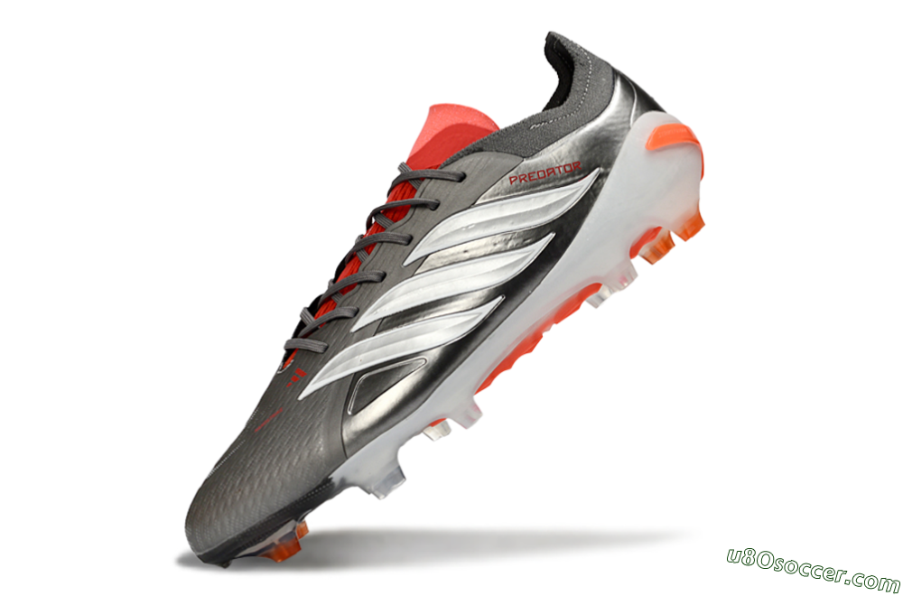 Adidas Predator 26 Elite FG Firm Ground Soccer Cleats - Gray/Vibrant Red/Metallic Silver 5