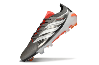 Adidas Predator 26 Elite FG Firm Ground Soccer Cleats - Gray/Vibrant Red/Metallic Silver