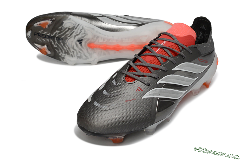 Adidas Predator 26 Elite FG Firm Ground Soccer Cleats - Gray/Vibrant Red/Metallic Silver 3