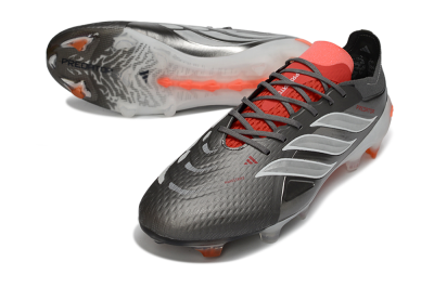 Adidas Predator 26 Elite FG Firm Ground Soccer Cleats - Gray/Vibrant Red/Metallic Silver