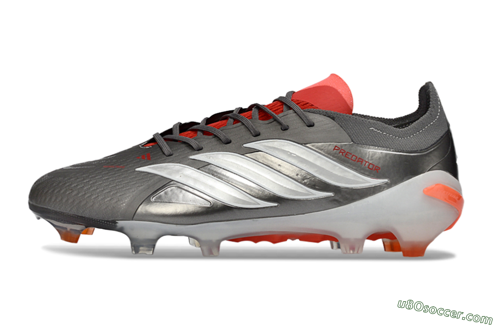 Adidas Predator 26 Elite FG Firm Ground Soccer Cleats - Gray/Vibrant Red/Metallic Silver 2