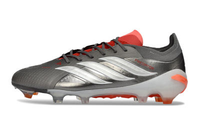 Adidas Predator 26 Elite FG Firm Ground Soccer Cleats - Gray/Vibrant Red/Metallic Silver