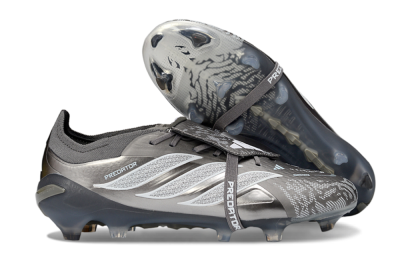 Adidas Predator 26 Elite Fold-Over Tongue FG Firm Ground Soccer Cleats - Black/Steel Grey/White
