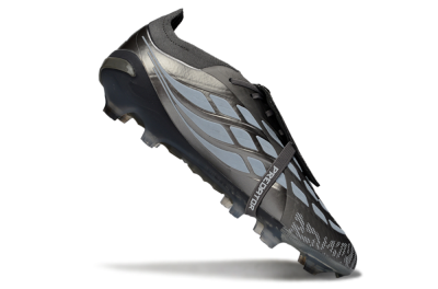 Adidas Predator 26 Elite Fold-Over Tongue FG Firm Ground Soccer Cleats - Black/Steel Grey/White