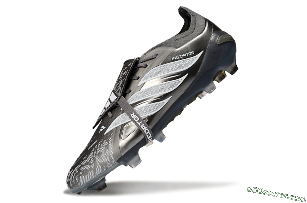 Adidas Predator 26 Elite Fold-Over Tongue FG Firm Ground Soccer Cleats - Black/Steel Grey/White 5