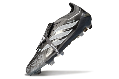 Adidas Predator 26 Elite Fold-Over Tongue FG Firm Ground Soccer Cleats - Black/Steel Grey/White