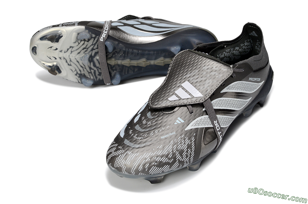 Adidas Predator 26 Elite Fold-Over Tongue FG Firm Ground Soccer Cleats - Black/Steel Grey/White 3