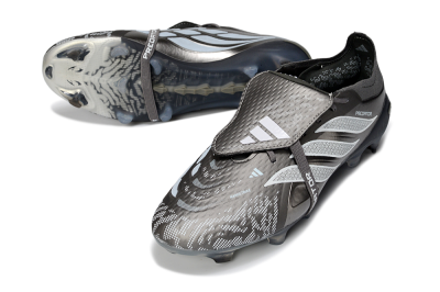 Adidas Predator 26 Elite Fold-Over Tongue FG Firm Ground Soccer Cleats - Black/Steel Grey/White