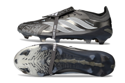Adidas Predator 26 Elite Fold-Over Tongue FG Firm Ground Soccer Cleats - Black/Steel Grey/White