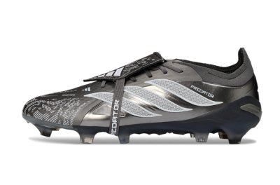 Adidas Predator 26 Elite Fold-Over Tongue FG Firm Ground Soccer Cleats - Black/Steel Grey/White