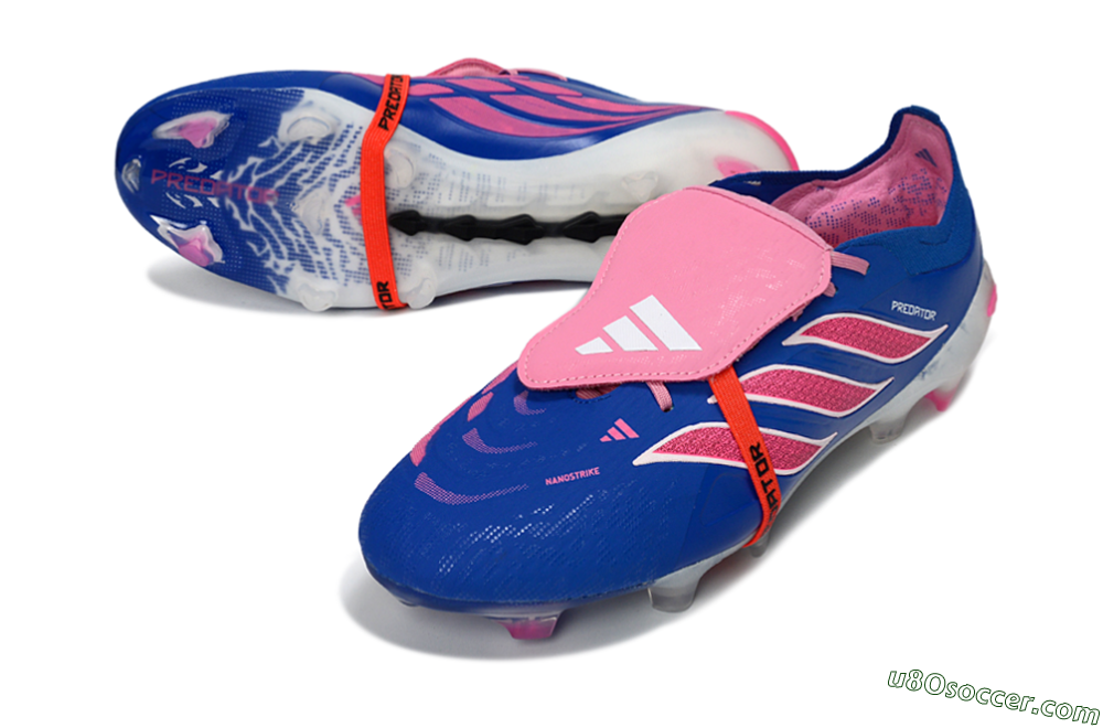 Adidas Predator 26 Elite Fold-Over Tongue FG Firm Ground Soccer Cleats - Blue/Neon Pink/White 3