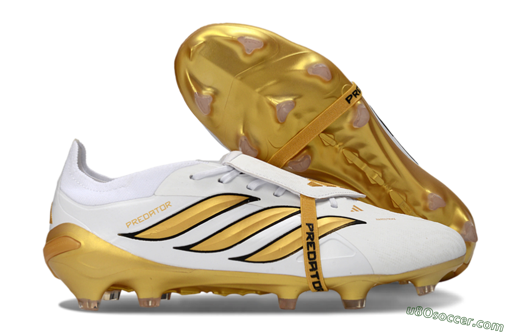 Adidas Predator 26 Elite Fold-Over Tongue FG Firm Ground Soccer Cleats - White/Golden Highlights/Black Accents 1