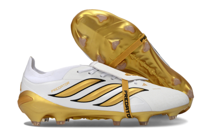 Adidas Predator 26 Elite Fold-Over Tongue FG Firm Ground Soccer Cleats - White/Golden Highlights/Black Accents