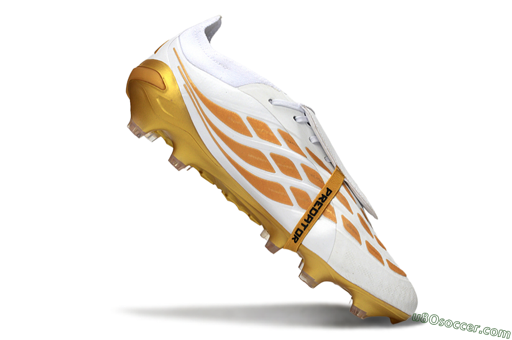 Adidas Predator 26 Elite Fold-Over Tongue FG Firm Ground Soccer Cleats - White/Golden Highlights/Black Accents 4