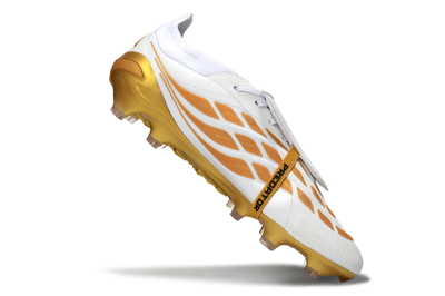 Adidas Predator 26 Elite Fold-Over Tongue FG Firm Ground Soccer Cleats - White/Golden Highlights/Black Accents