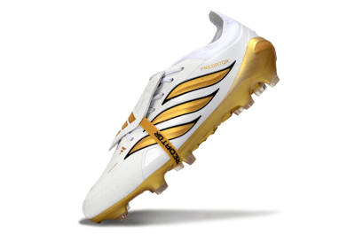 Adidas Predator 26 Elite Fold-Over Tongue FG Firm Ground Soccer Cleats - White/Golden Highlights/Black Accents