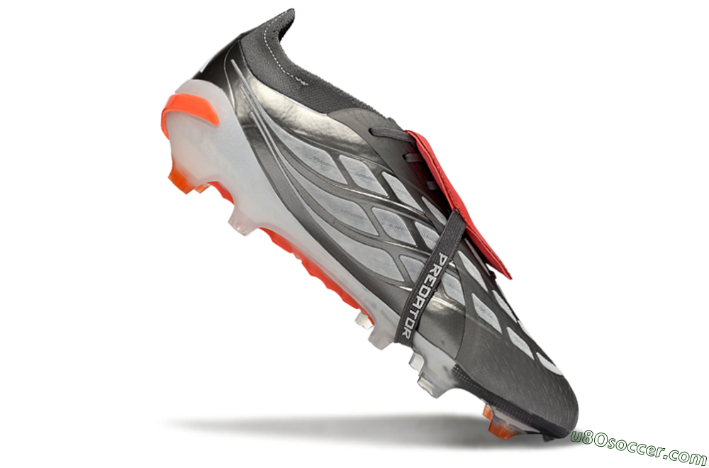 Adidas Predator 26 Elite Fold-Over Tongue FG Firm Ground Soccer Cleats - Gray/Electric Orange/Metallic Silver 3