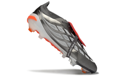 Adidas Predator 26 Elite Fold-Over Tongue FG Firm Ground Soccer Cleats - Gray/Electric Orange/Metallic Silver