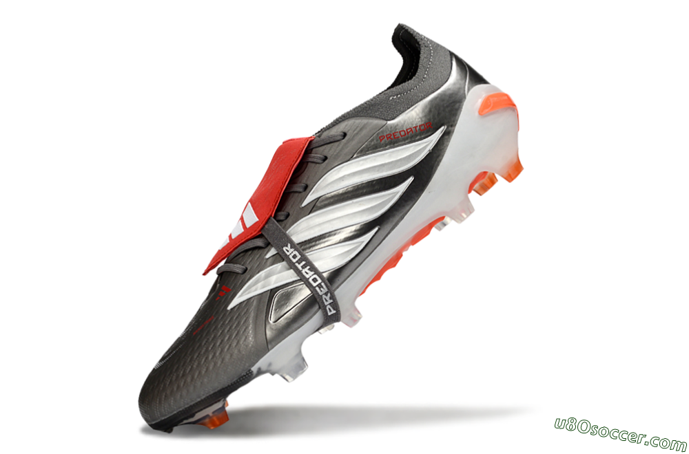 Adidas Predator 26 Elite Fold-Over Tongue FG Firm Ground Soccer Cleats - Gray/Electric Orange/Metallic Silver 4