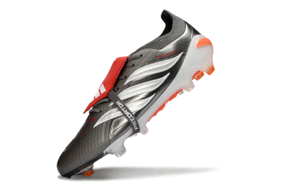 Adidas Predator 26 Elite Fold-Over Tongue FG Firm Ground Soccer Cleats - Gray/Electric Orange/Metallic Silver