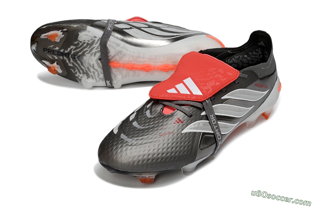 Adidas Predator 26 Elite Fold-Over Tongue FG Firm Ground Soccer Cleats - Gray/Electric Orange/Metallic Silver 2