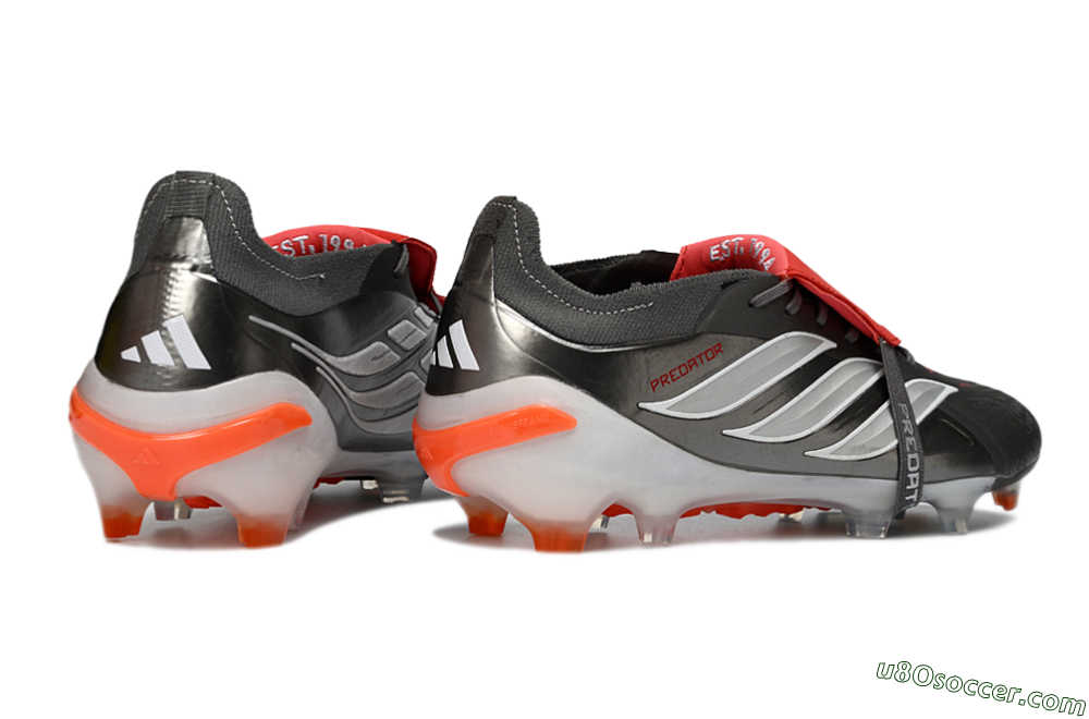 Adidas Predator 26 Elite Fold-Over Tongue FG Firm Ground Soccer Cleats - Gray/Electric Orange/Metallic Silver 5