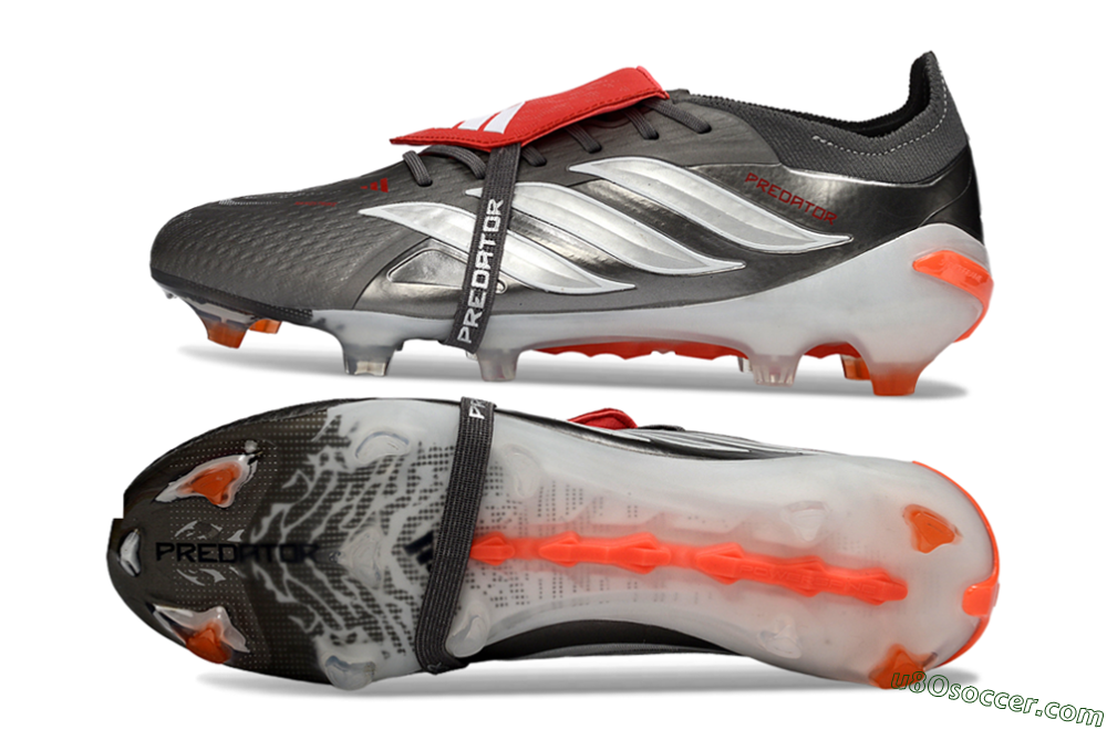 Adidas Predator 26 Elite Fold-Over Tongue FG Firm Ground Soccer Cleats - Gray/Electric Orange/Metallic Silver 0