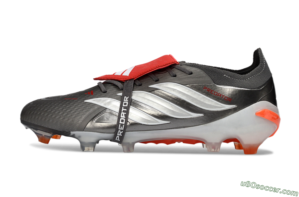 Adidas Predator 26 Elite Fold-Over Tongue FG Firm Ground Soccer Cleats - Gray/Electric Orange/Metallic Silver 1