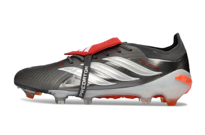 Adidas Predator 26 Elite Fold-Over Tongue FG Firm Ground Soccer Cleats - Gray/Electric Orange/Metallic Silver