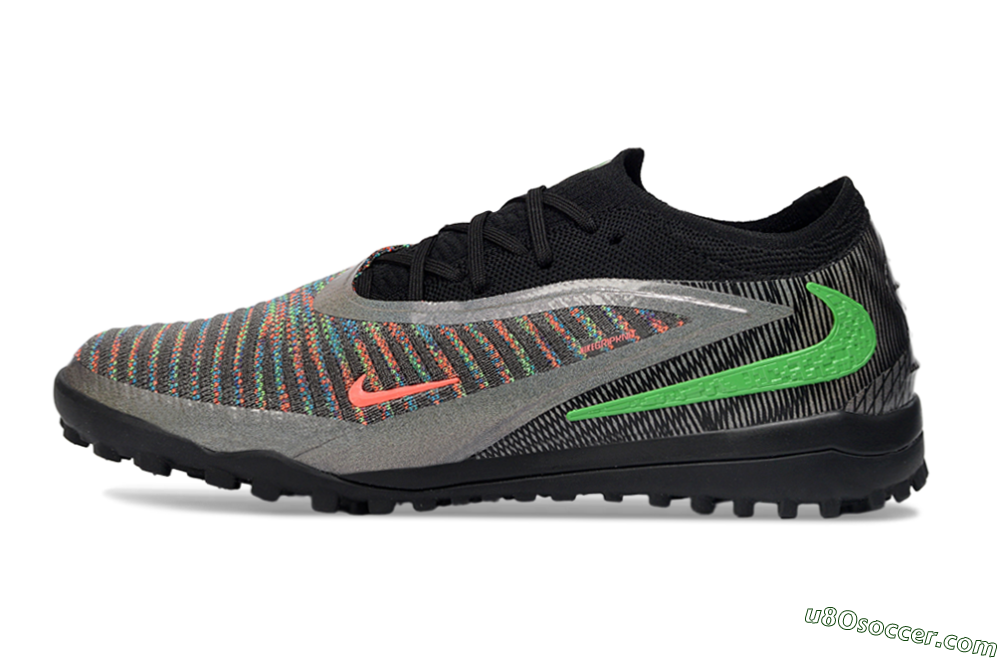 Nike Phantom 6 Low Elite TF Artificial Turf Soccer Shoes - Black/Vibrant Green/Coral Red 2