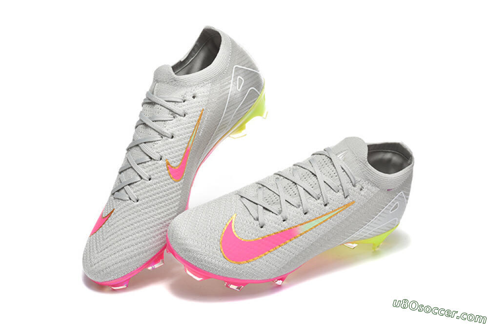Nike Air Zoom Mercurial Vapor 16 Elite FG Firm Ground Soccer Cleats - Gray/Neon Pink/Neon Green 6