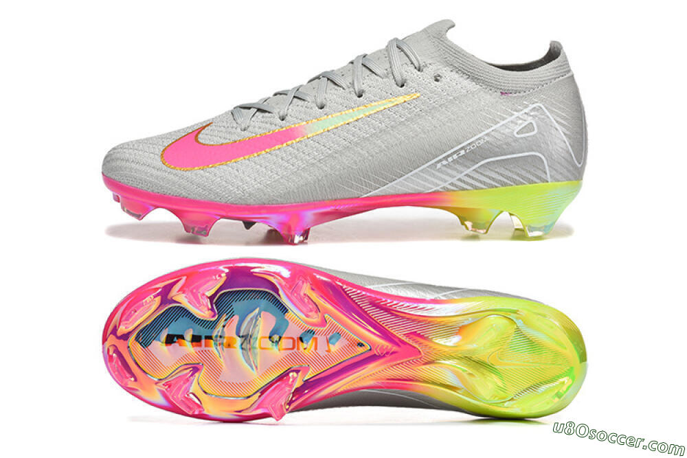 Nike Air Zoom Mercurial Vapor 16 Elite FG Firm Ground Soccer Cleats - Gray/Neon Pink/Neon Green 0