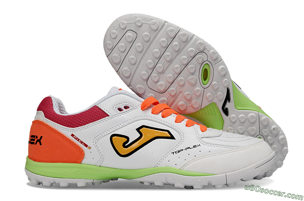 Joma Top Flex TF Artificial Turf Soccer Shoes - White/Orange Flare/Lime Green 1